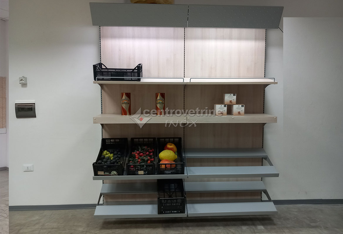 arredamento per negozi con scaffale frutta in legno CENTRO VETRINE INOX